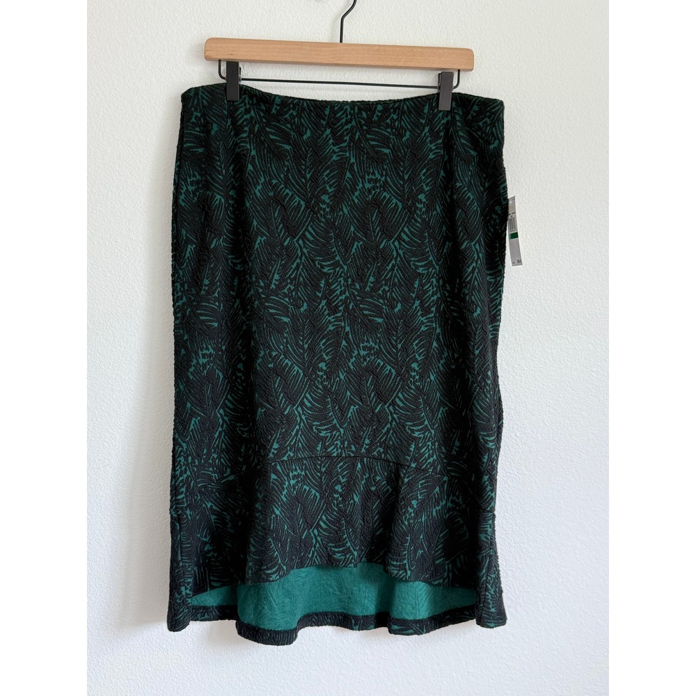 NWT Michael Kors Emerald Green Palm Leaf Jacquard High‎ Low Midi Skirt Large